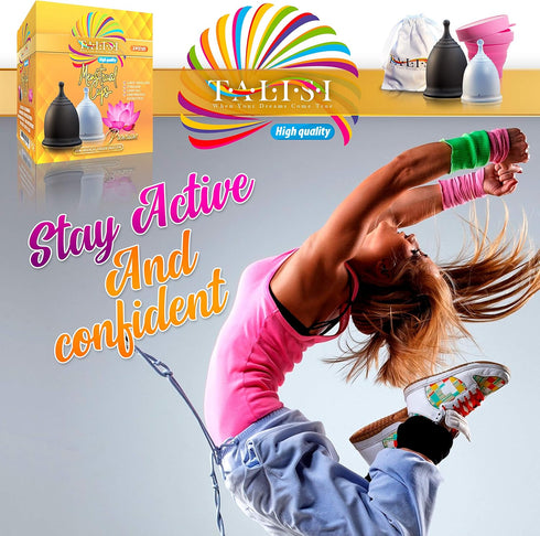 Talisi Menstrual Cups with Foldable Silicone Sterilizer, Reusable Period Starter Kit for Light & Heavy Flow (Small &