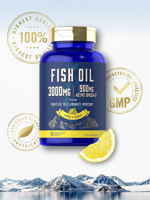 Carlyle Fish Oil 3000mg | 900mg Omega 3 | 90 Softgels, Lemon Flavor, Non-GMO, Gluten Free