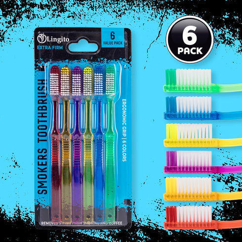 Extra Firm Toothbrush Set for Adults, Travel Toothbrush Kit, Hard Multicolor Denture Brush, Large Head, Manual Hard