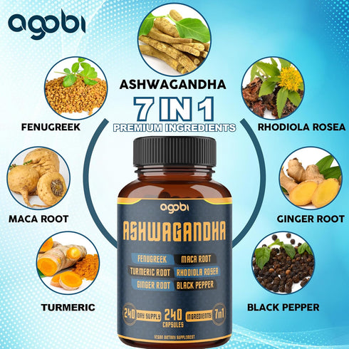 240 Capsules, 8 Month Supply, 7in1 Ashwagandha 8050mg, Mood & Energy Support Supplement