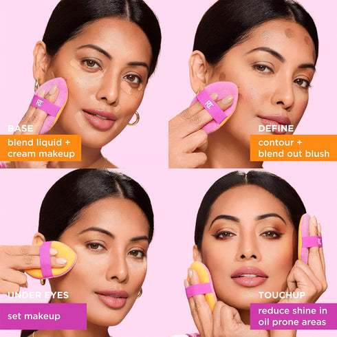 Real Techniques Miracle 2-In-1 Powder Puff + Travel Case - Dual-Sided Makeup Blending Puff for Liquid, Cream & Powders