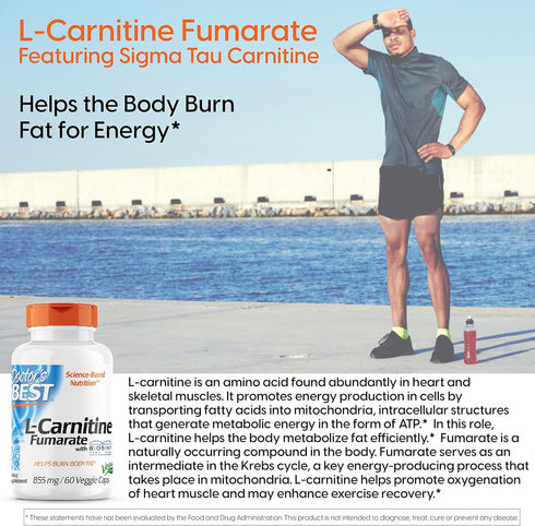 Doctor's Best L-Carnitine Fumarate, Non-GMO, Vegan, Gluten Free, Heart Health, 855 mg, 60 Count