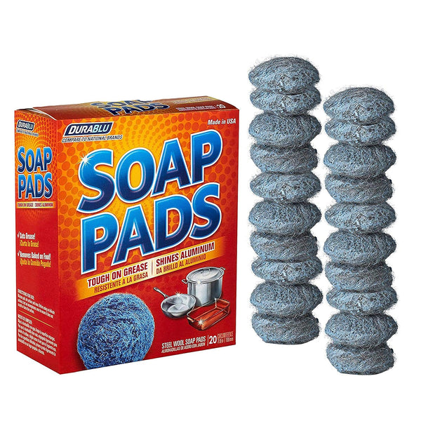 SCRUBIT 20 Pack Steel Wool Soap Pads, Pre-Soaped Metal Scouring Cleaning Pads for Dishes, Pots, and Ovens