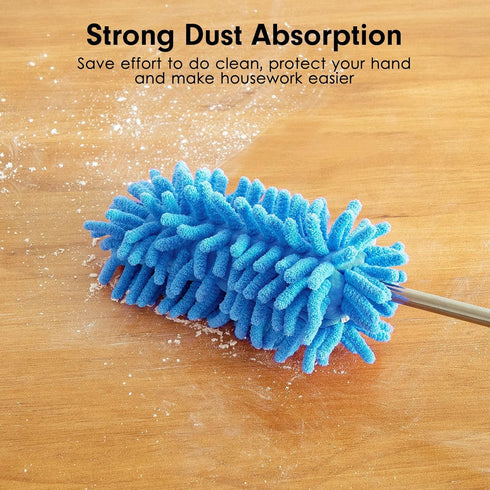 Microfiber Duster for Cleaning, Tukuos Hand Washable Duster with 2 Replaceable Heads, Extendable Pole for Home