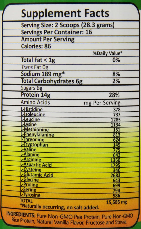 Pure Non-GMO Pea Rice Protein, Vanilla, 16 Ounce