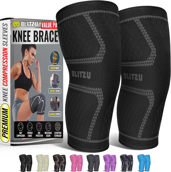 Knee Brace for Women & Men, 2 Pack Compression Knee Brace, Support Sleeve for Pain Relief, Black M