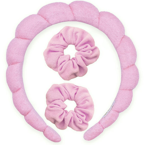FROG SAC Puffy Spa Headband and Wristbands for Face Washing, Terry Cloth Makeup Skin Care Headbands