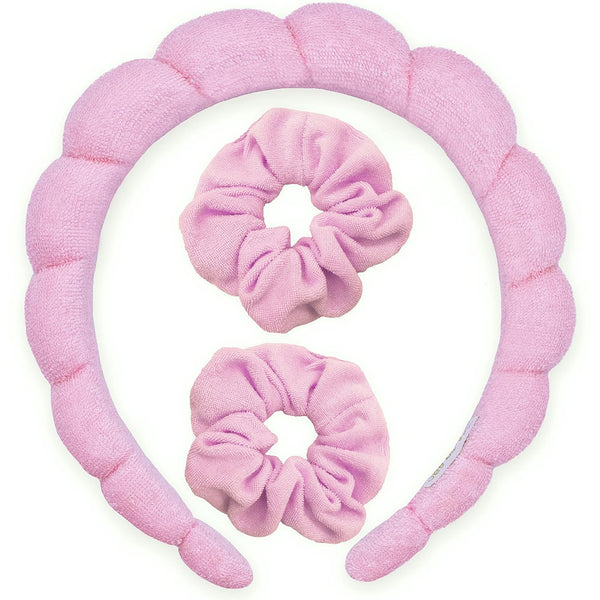 FROG SAC Puffy Spa Headband and Wristbands for Face Washing, Terry Cloth Makeup Skin Care Headbands