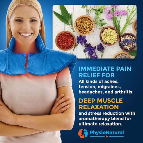Microwavable Large Neck and Shoulder Wrap – Natural Therapy for Muscle Pain, Tension, Stress, Arthritis, Migraines
