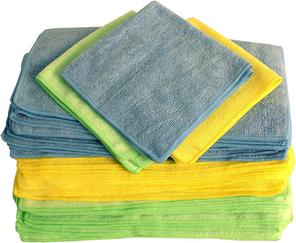 Shaxon SHX-MFW30-B Microfiber Cleaning Cloth, 30 Pack, Blue/Green/Yellow, 16" x 16"
