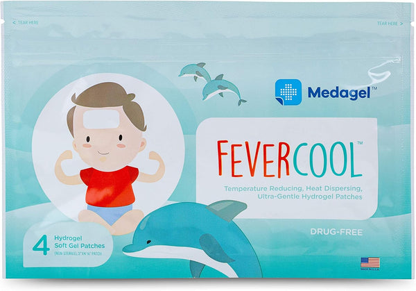 FeverCool Patches, Cooling Patches for Fever, Migraine & Headache Relief, Made in The USA, 1 Pack (4 x Patch)