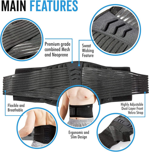 Lumbar Support Back Brace for Men and Women, Plus Size 50" - 70"