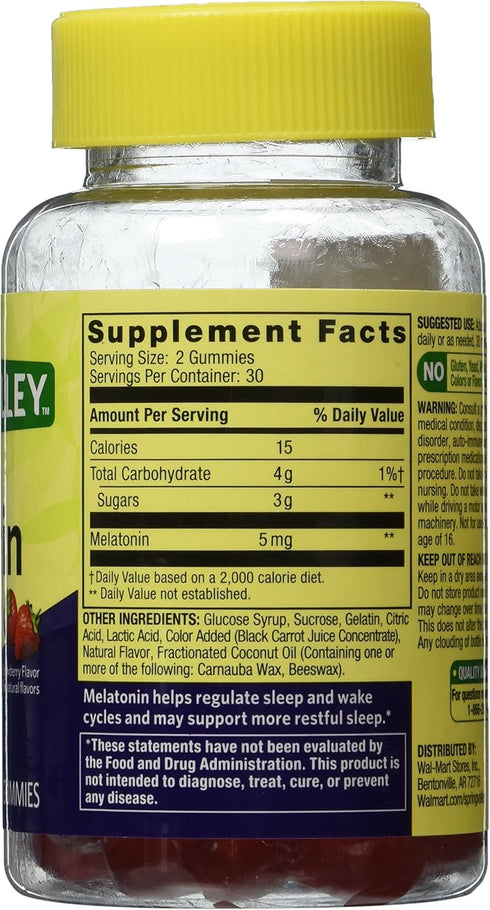 Spring Valley Adult Gummy Melatonin 5mg - Natural Strawberry Flavor - Single Bottle with 60 Gummies