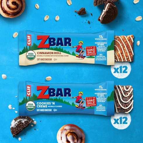 Pack (24 Pack) Zbar - Bake Sale Collection - Cookies 'N Creme and Cinnamon Roll Flavor - Soft Baked Snack Bars Variety