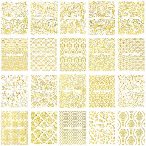 KISSBUTY Metallic Flowers & Vine Nail Decals, 20 Sheets 3D Flower Lace Adhesive Stickers, Gold Floral Nail Decor