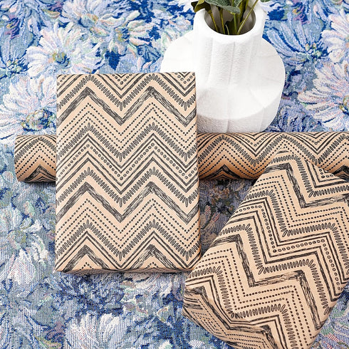 Ulmasinn Kraft Gift Wrapping Paper Roll, 17 Inches X 33 Feet Ethnic Tribal Minimalist Geometric Pattern for Parties