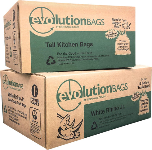 **NEW** Evolution Trash Bag Tall Kitchen DRAWSTRING (100 bags/box) - Made with 70% CERTIFIED PCR Material
