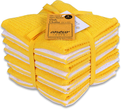 AMOUR INFINI Terry Dish Cloths, Set of 8, Highly Absorbent, Quick Dry Dish Rags for Cleaning & Drying Dishes