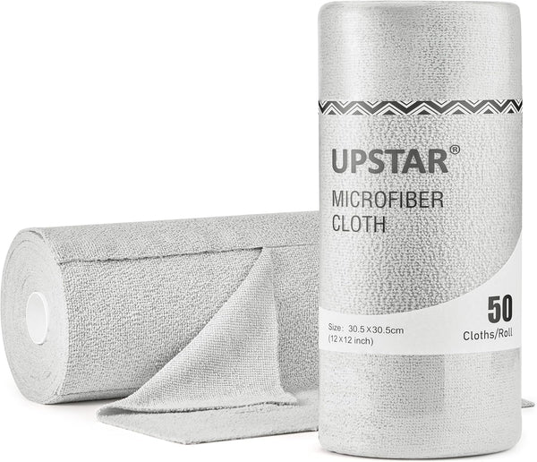 Microfiber Cleaning Cloth, 50 Packs Reusable Paper Towels Rolls for Kitchen, Bathroom, Car, 12x12 inch