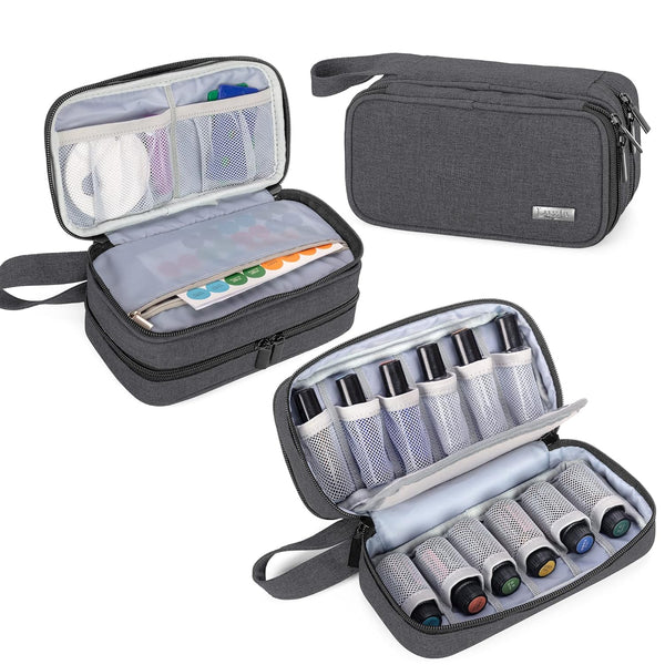 LUXJA Essential Oil Carrying Case, Holds 12 Bottles (5ml-15ml), Portable Double-Layer Organizer, Black