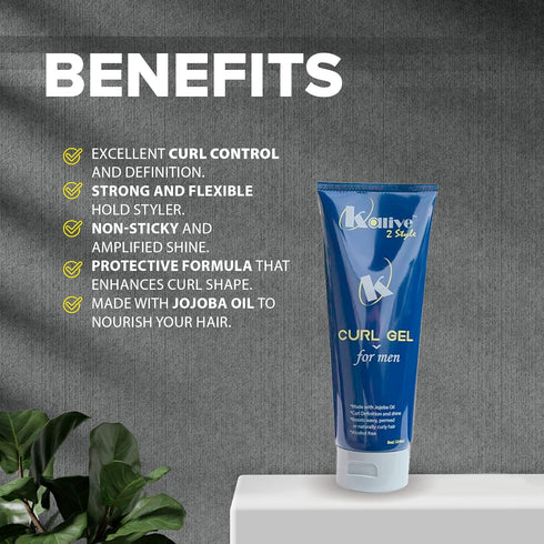 KALIVE Curl Gel for Men, 8 oz. Hair Gel, Defines Curls, Reduces Frizz, Enhances Natural Waves