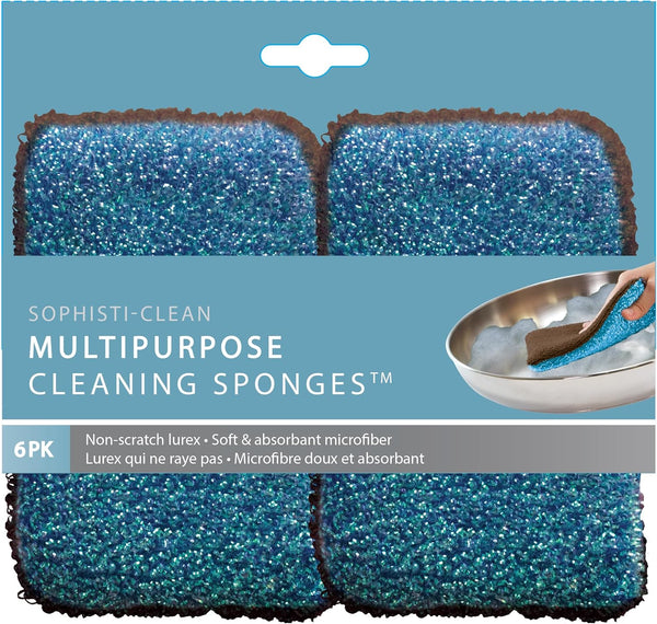 Dual-Sided Sponges, 6 Pack, White, 4 Count