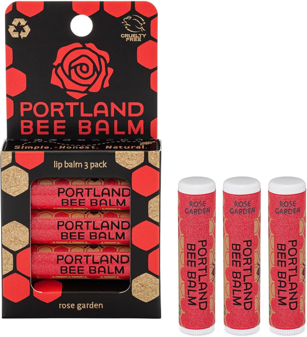 Portland Bee Balm All Natural Handmade Beeswax Lip Balm, Rose Garden, 3 Count