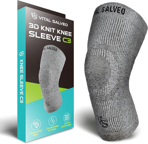 VITAL SALVEO C3-COMFORT Compression Knee Sleeve Brace for Pain Relief, Ideal for Sports & Daily Wear (Small)