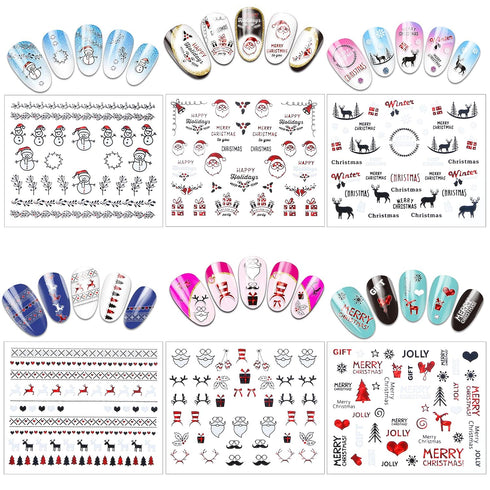 TailaiMei 24 Sheets 3D Christmas Nail Art Stickers Decals, Self-Adhesive Glitter Nail Decorations for Santa Claus