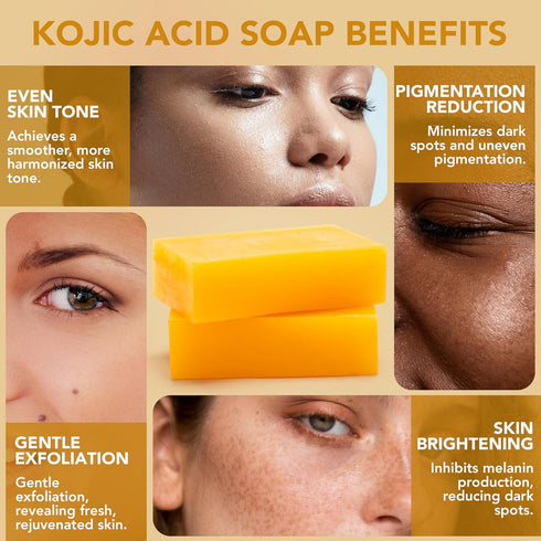 Organic Honey Turmeric Kojic Acid Soap Bars, Dark Spot Remover with Vit C, Retinol, Collagen, and Hyaluronic Acid