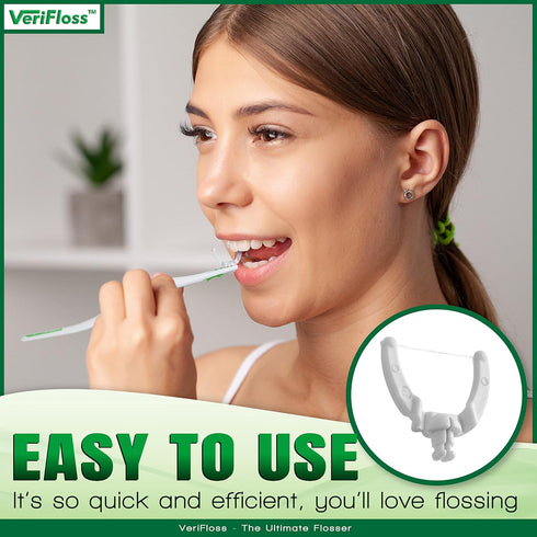 VeriFloss Dental Flosser with 10 Head Refill, Ergonomic Design for Adults & Kids, Reusable Floss Picks Cleaning Kit