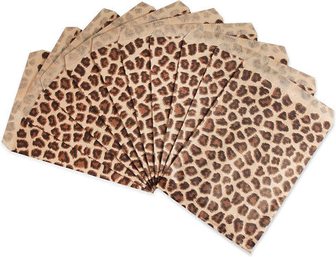 CuteBox Leopard/Cheetah Flat Paper Gift Bags, 100 pcs (5" x 7") for Merchandise, Crafts, and Party Favors