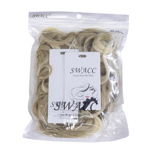 SWACC Short Messy Curly Dish Hair Bun Extension, Easy Stretch Combs, Clip in Ponytail, Beige/Blonde Mixed-24T613#