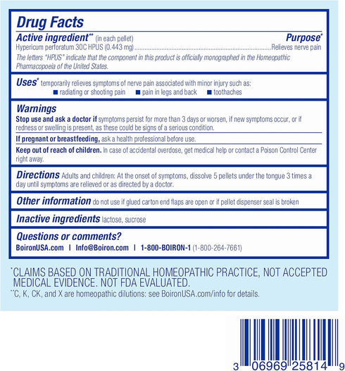 Boiron Hypericum Perforatum 30C Homeopathic Medicine for Nerve Pain, Toothaches, Pain Relief - 3 Count