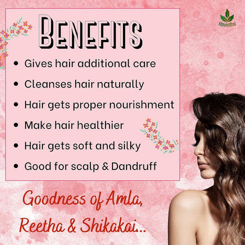 Natural Hair Shampoo for Hair, 8 oz, AMLA REETHA SHIKAKAI POWDER, Product of Havintha, 227g