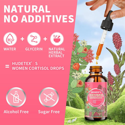 Hudetex Flavor,2 Oz Cortisol Supplements for Women Liquid Drops,Cortisol Manager