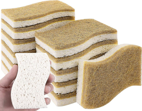 12 Pack Natural Dish Sponges, Eco-Friendly Kitchen Sponge, Biodegradable Coconut and Cellulose Scrubber, Non-Scratch,