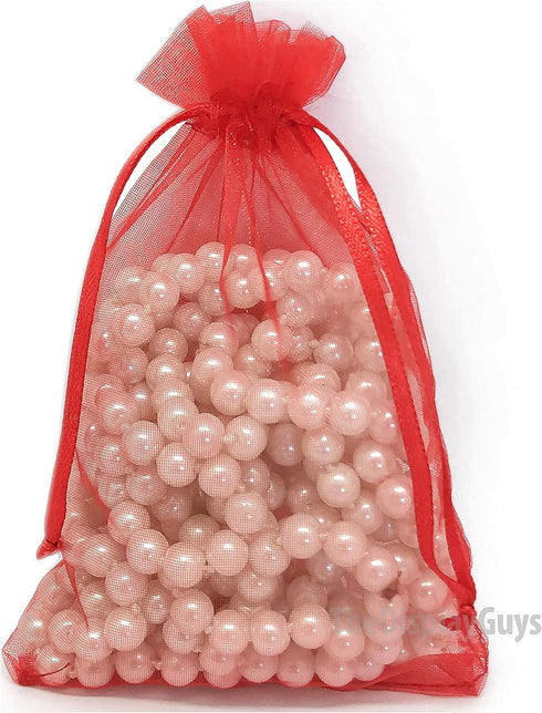 TheDisplayGuys 100-Pack Red Sheer Organza Gift Bags 4x6 with Drawstring, Goodie Bags for Jewelry, Candy, Treats,