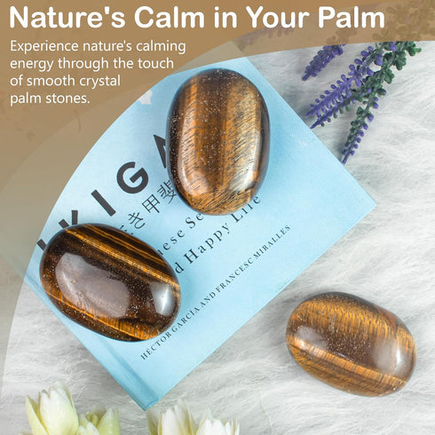 55-60mm Tiger Eye Palm Stone, Natural Body Chakra Balancing Worry Stone, Hand Carved Pocket Massage