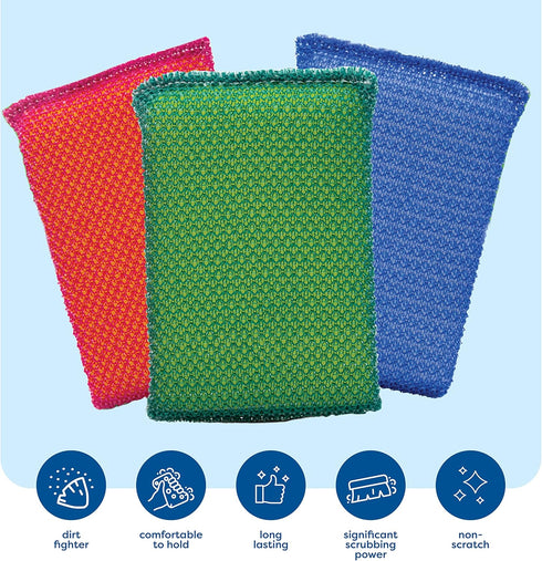 SCRUBIT Multi-Purpose Dish Scrub Sponge, Non Scratch Cleaning Sponges for Pots, Dishes - 12 Pack Blue