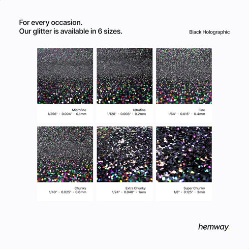 Hemway Premium Ultra Sparkle Glitter, Multi Purpose Metallic Flake for Arts Crafts, Nails, Cosmetics, Black