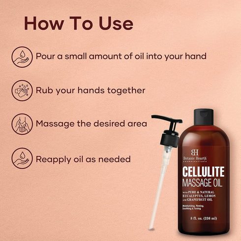 Botanic Hearth Anti Cellulite Massage Oil, Firming Oil for Thighs and Butt, 8 Fl Oz