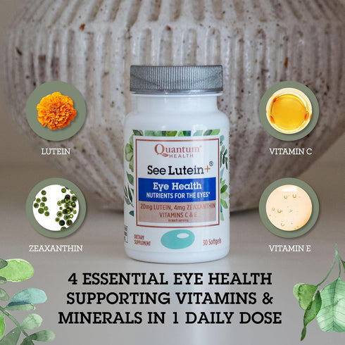 Quantum Health See Lutein+ Eye Care Supplement, Lutein 20mg, Zeaxanthin, Vitamins C & E, 30 Softgels