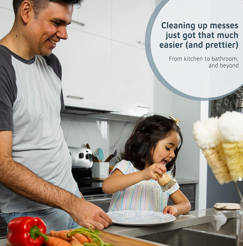 Bamboo Dish Brush Set, Complete Sustainable & Compostable Sponge and Scrubber Set for Eco-Friendly Cleaning