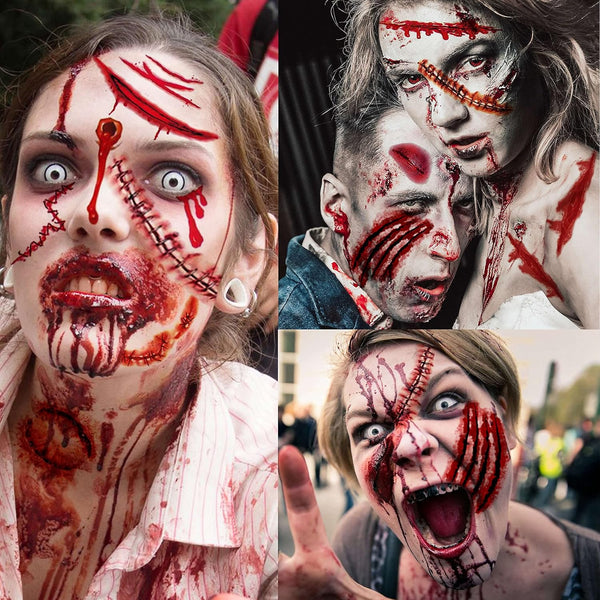 VANTATY 215+ PCS 3D Fake Scars Tattoo Temporary Halloween Makeup Kit, Scary Face Wound Stickers