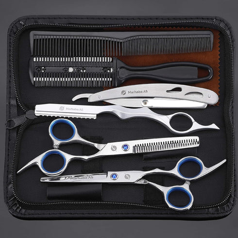Professional Hair Cutting Scissors Kit - 10 Piece Barber Set with Thinning Shears, Stainless Steel, Cape, Razor