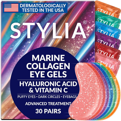 Under Eye Patches for Dark Circles and Puffy Eyes, 30 Pairs Marine Collagen Eye Gel Pads with Vitamin C and Hyaluronic