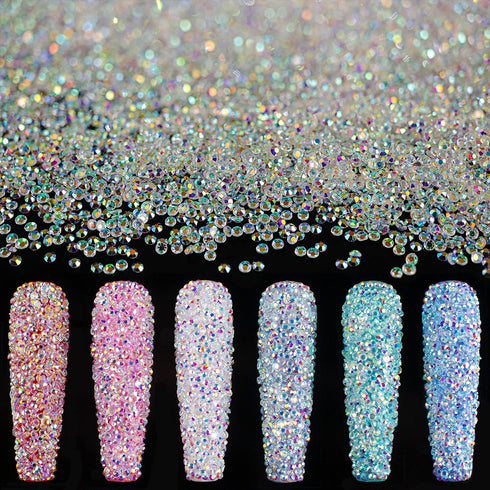 Tiny Nail Rhinestones 15000PCs - 1.2mm Ultra Mini Pixie AB Glass Crystals for Nail Art Manicure, Iridescent Long