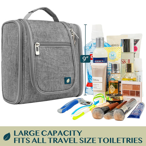 PAVILIA Toiletry Bag, Travel Organizer for Women and Men, Hanging Cosmetic Bag, Water Resistant Makeup Kit (Grey)