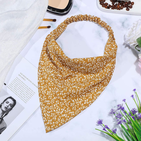 Syhood 6 Pcs Floral Elastic Hair Bandanas, Boho Scarf Headband, Chiffon Kerchief Turban with Hair Clips for Women